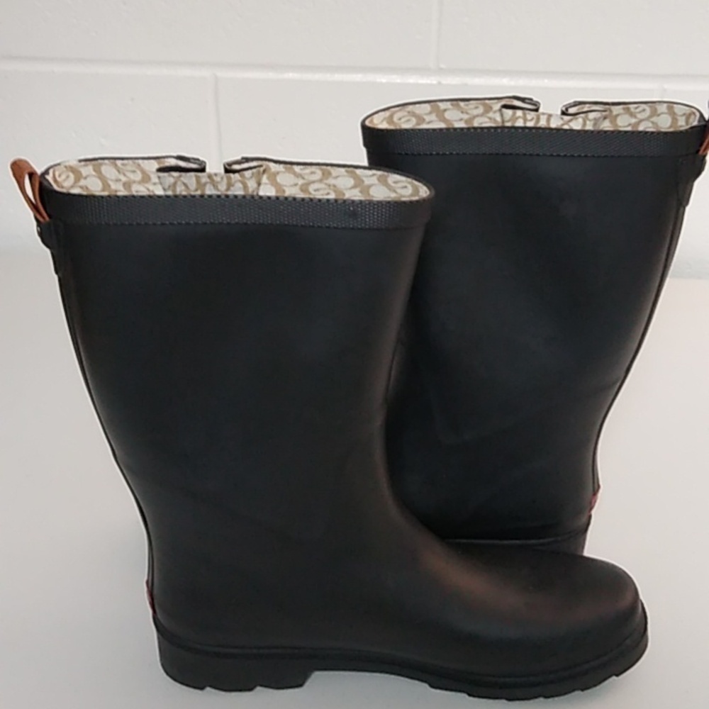 CHOOKA RAIN BOOTS, 12" SHAFT, BLACK WITH BROWN BUCKLES SIZE 10 - Picture 4 of 10